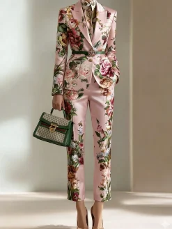Urban Shoulder Pad Floral Lapel Collar Blazer