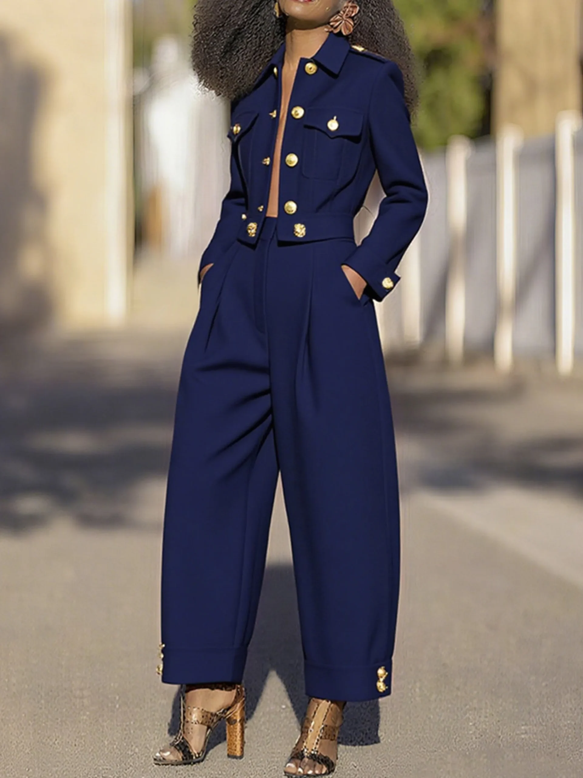 Urban Sleek Shawl Collar Buttoned Jacket