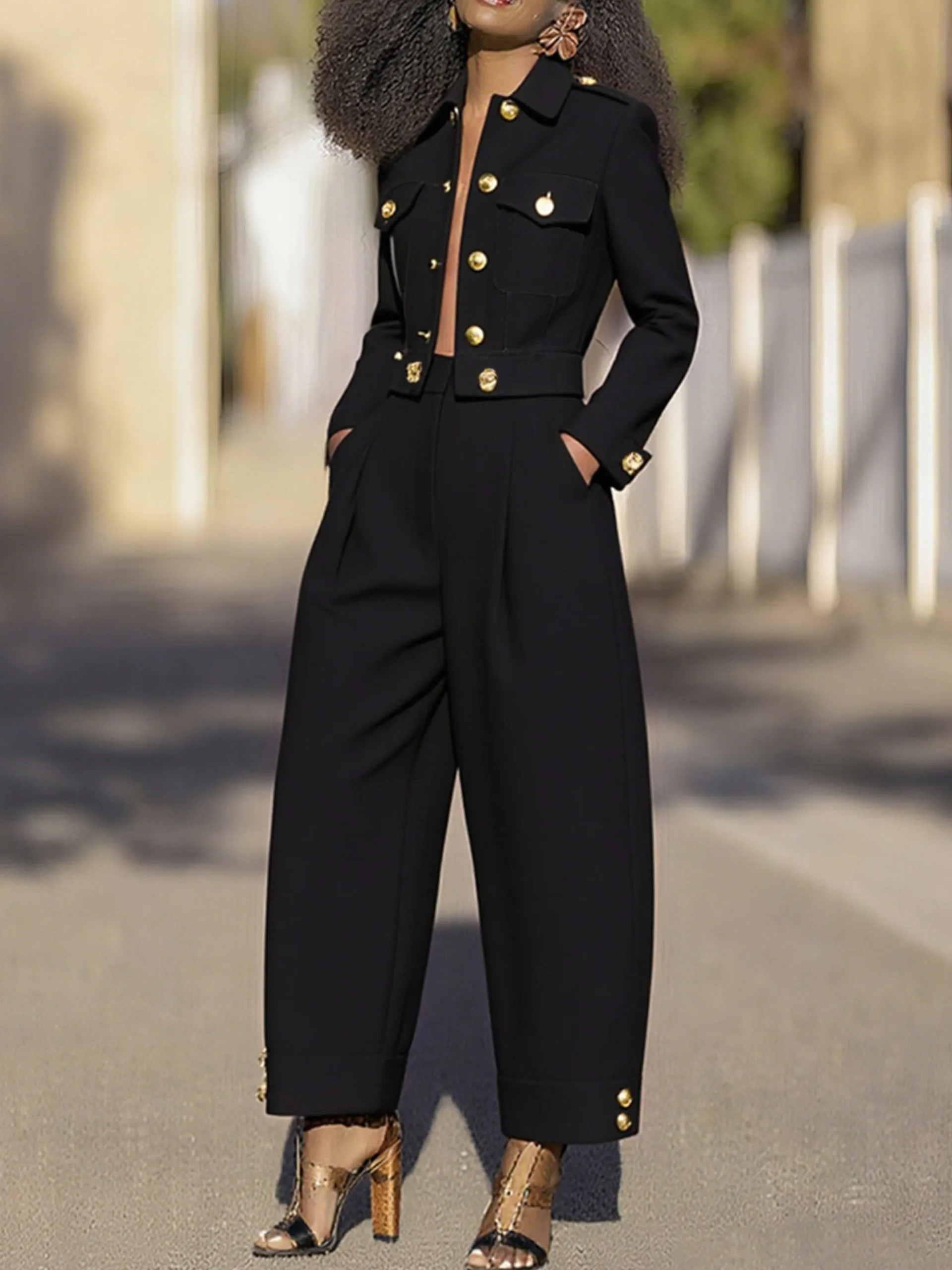 Urban Sleek Shawl Collar Buttoned Jacket