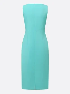 Urban Solid Bodycon Buttoned Crew Neck Midi Dress