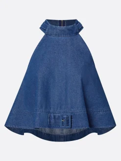 Urban Solid Relaxed Stand Collar Denim Top
