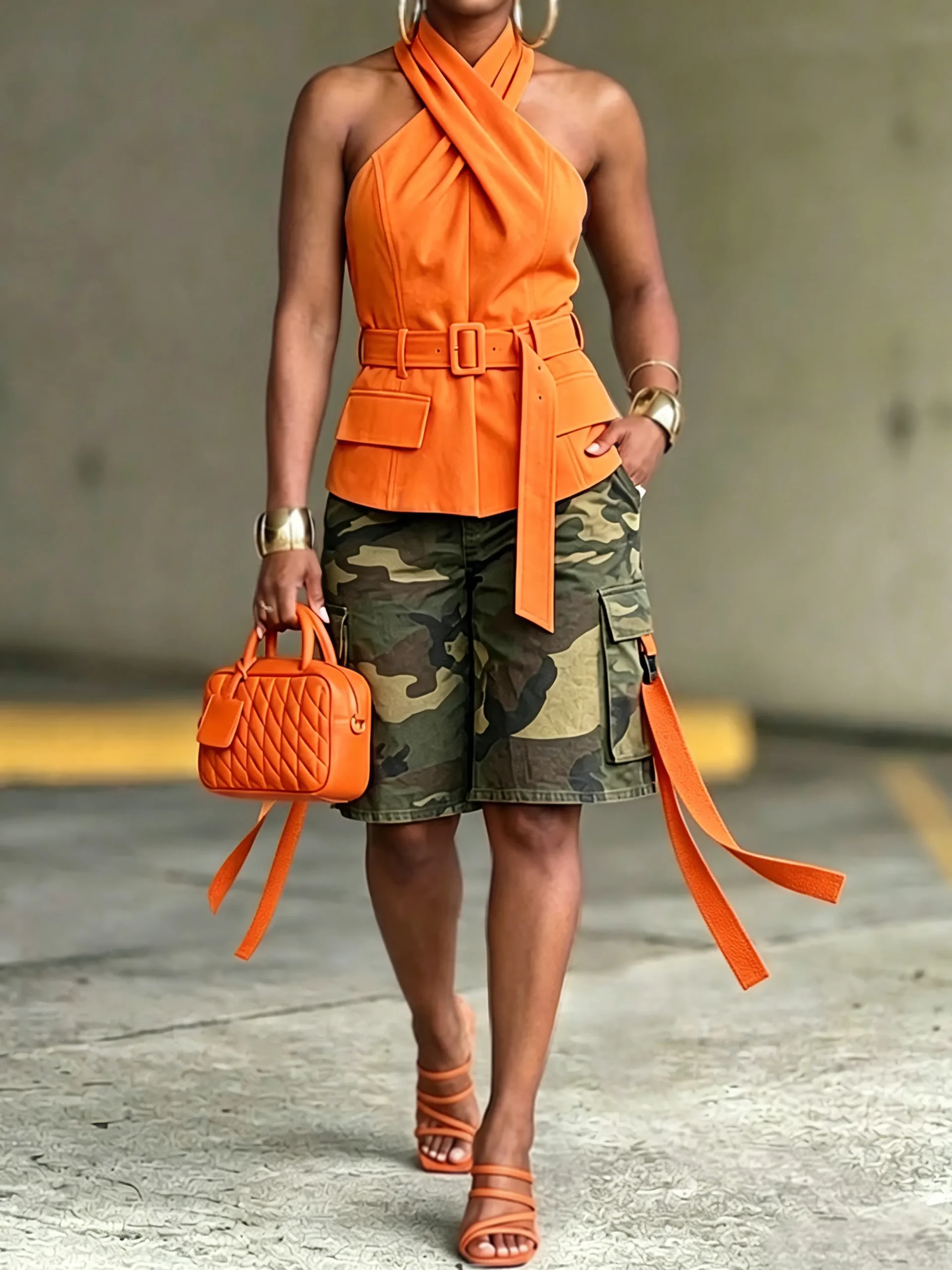 Urban Solid Tailored Cross Halter Neck Blouse