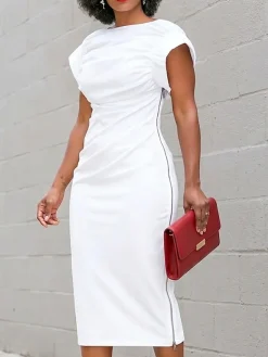 Urban Solid Tailored Midi Bodycon Dress
