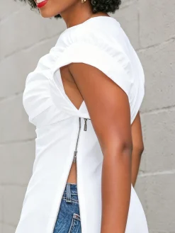 Urban Solid Tailored Zipper Shawl Collar Sleeveless Blouse
