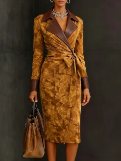 Urban Split Joint Color Block Lapel Collar Faux Leather Coat With Belt