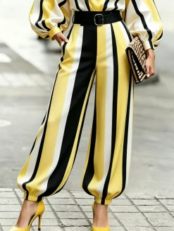 Urban Striped Ankle Banded Pants No Belt