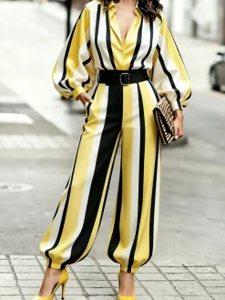 Urban Striped Ankle Banded Pants No Belt