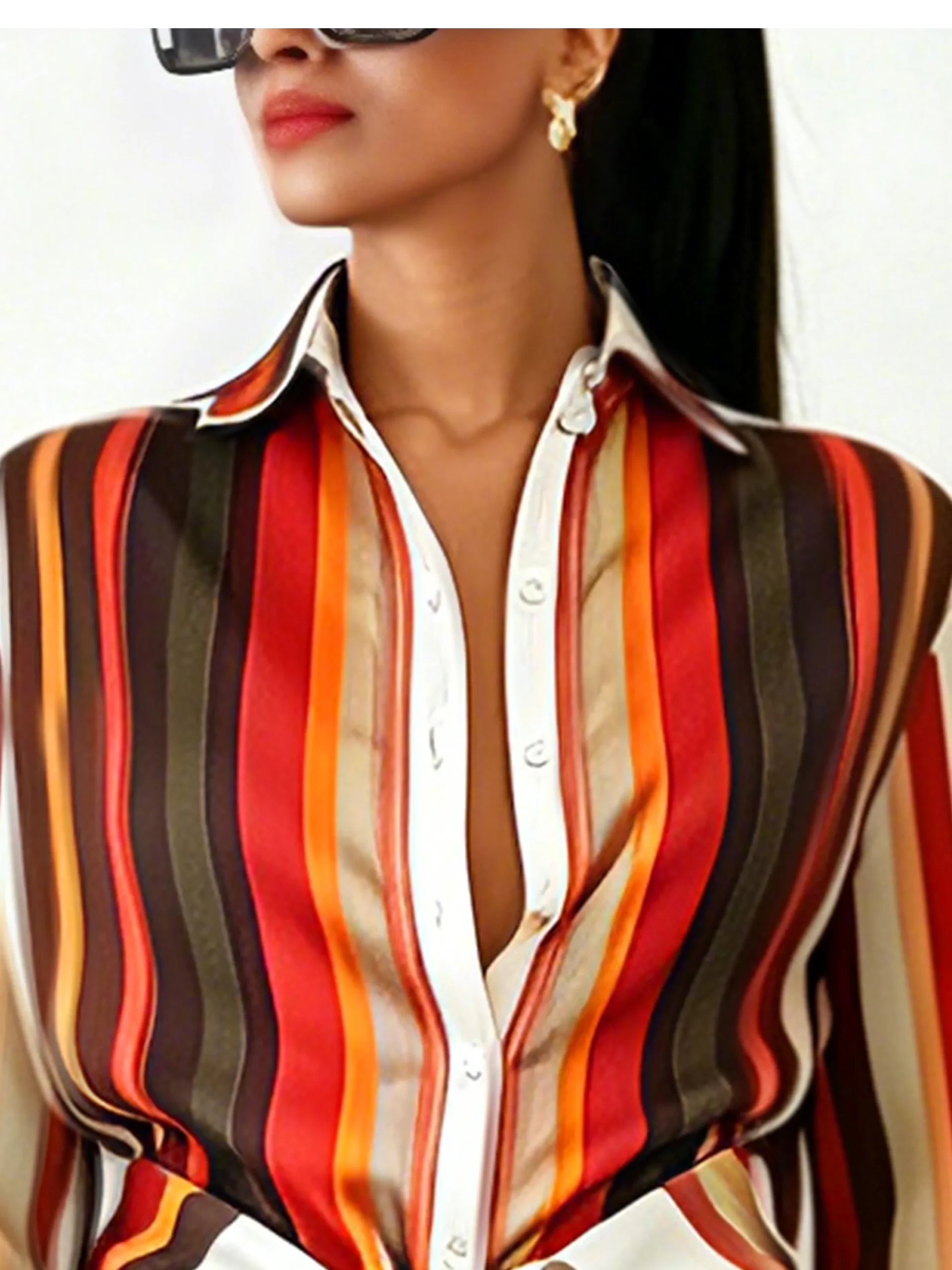 Urban Striped Buttoned Shirt Collar Shirt