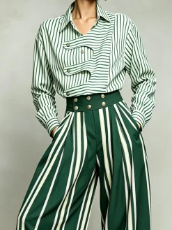 Urban Striped Irregular Craftsmanship Shirt Collar Shirt