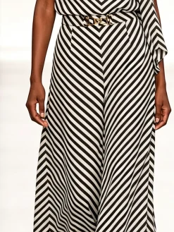 Urban Striped Printing Geometric Color Block Grommets Wide Leg Pants