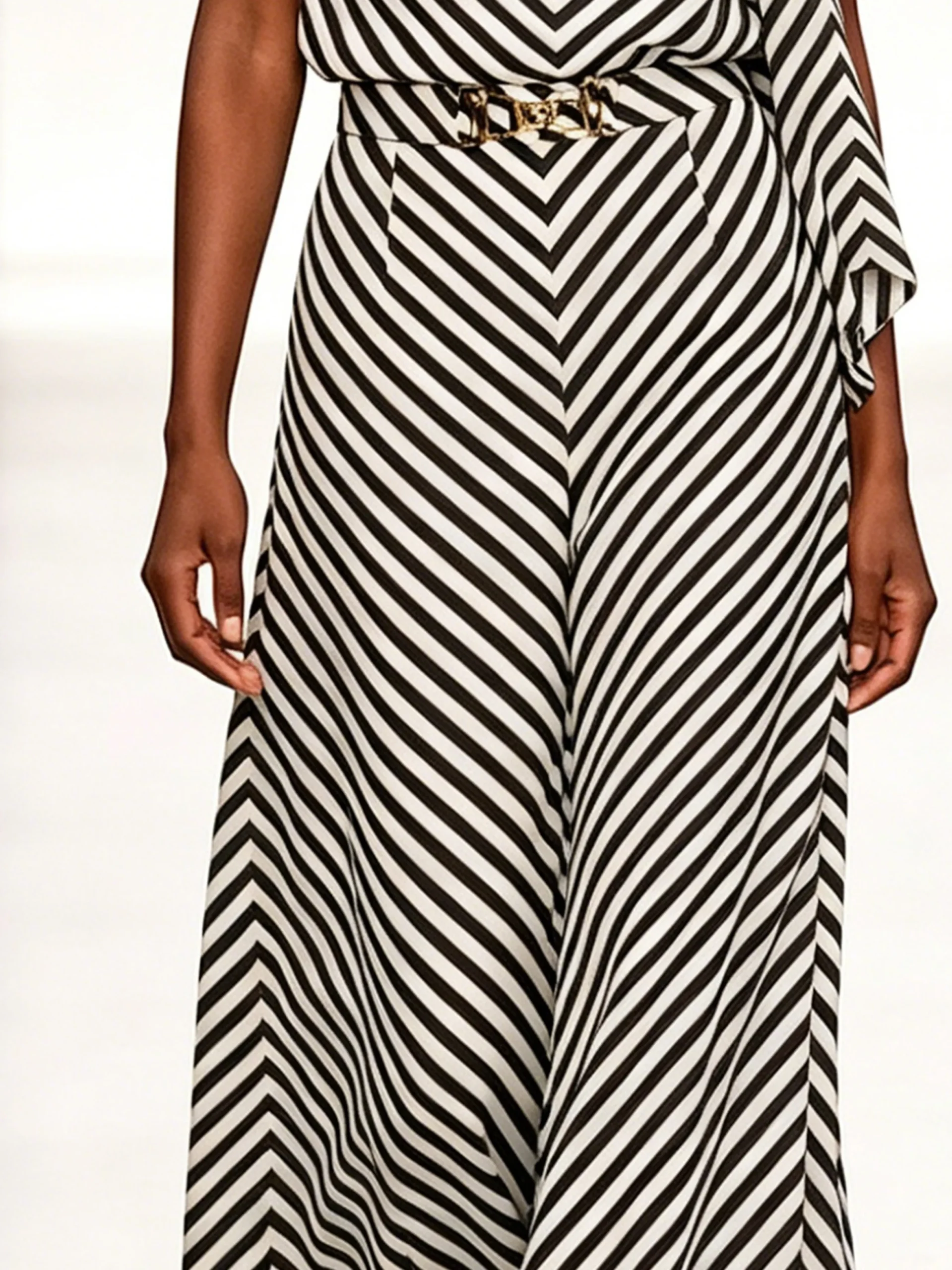 Urban Striped Printing Geometric Color Block Grommets Wide Leg Pants