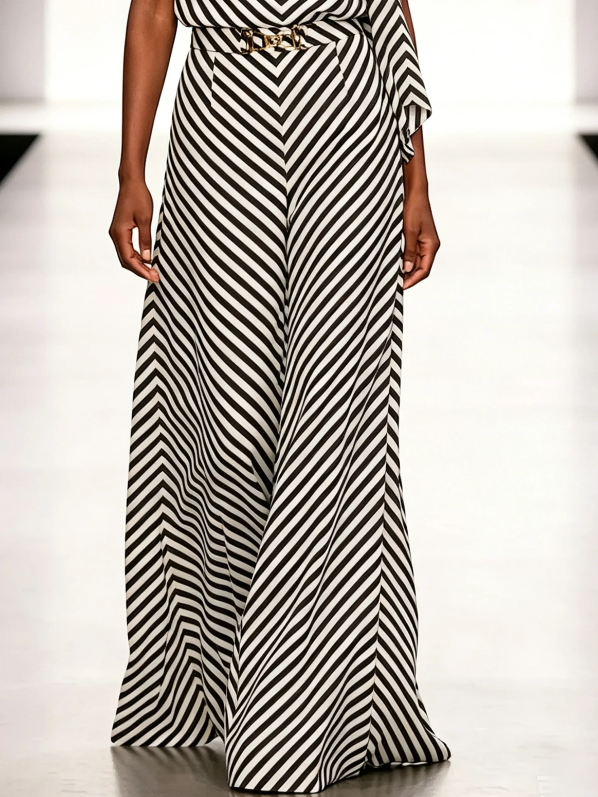 Urban Striped Printing Geometric Color Block Grommets Wide Leg Pants