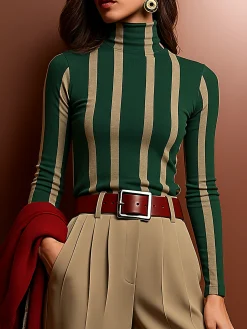 Urban Striped Printing Turtleneck T-shirt