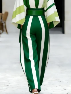 Urban Striped Printing Wide Leg Pants No Belt