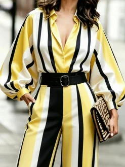 Urban Striped Shirt Collar Shirt
