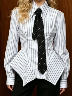 Urban Striped Shirt Collar Shirt