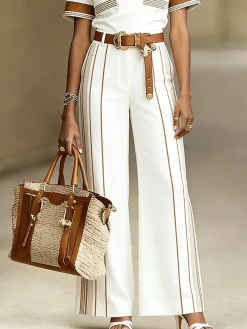 Urban Striped Straight Pants No Belt