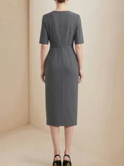 Urban Striped Tencel Fiber Dress With Belt