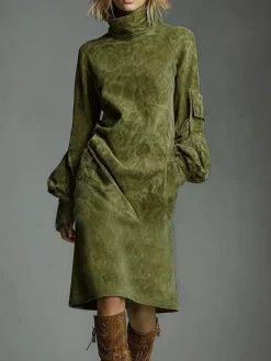 Urban Suede-Look Midi Dress with Pockets