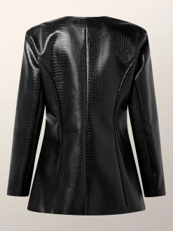 Urban V Neck Faux Leather Coat With Pockets