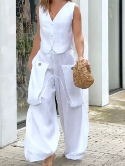 Urban V Neck Linen-Cotton Blend Vest