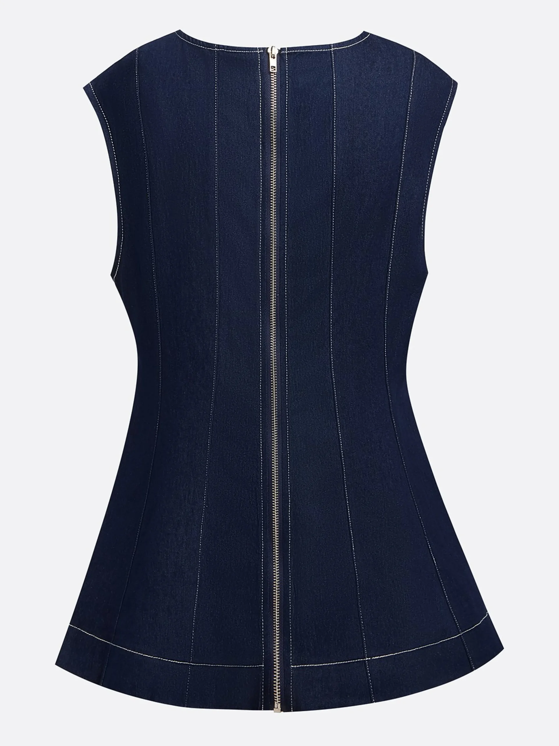 Urban Zipper Denim Sleeveless Top With Brooch
