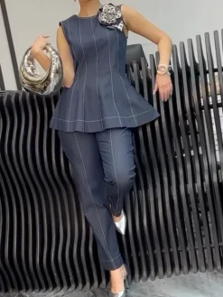 Urban Zipper Denim Sleeveless Top With Brooch