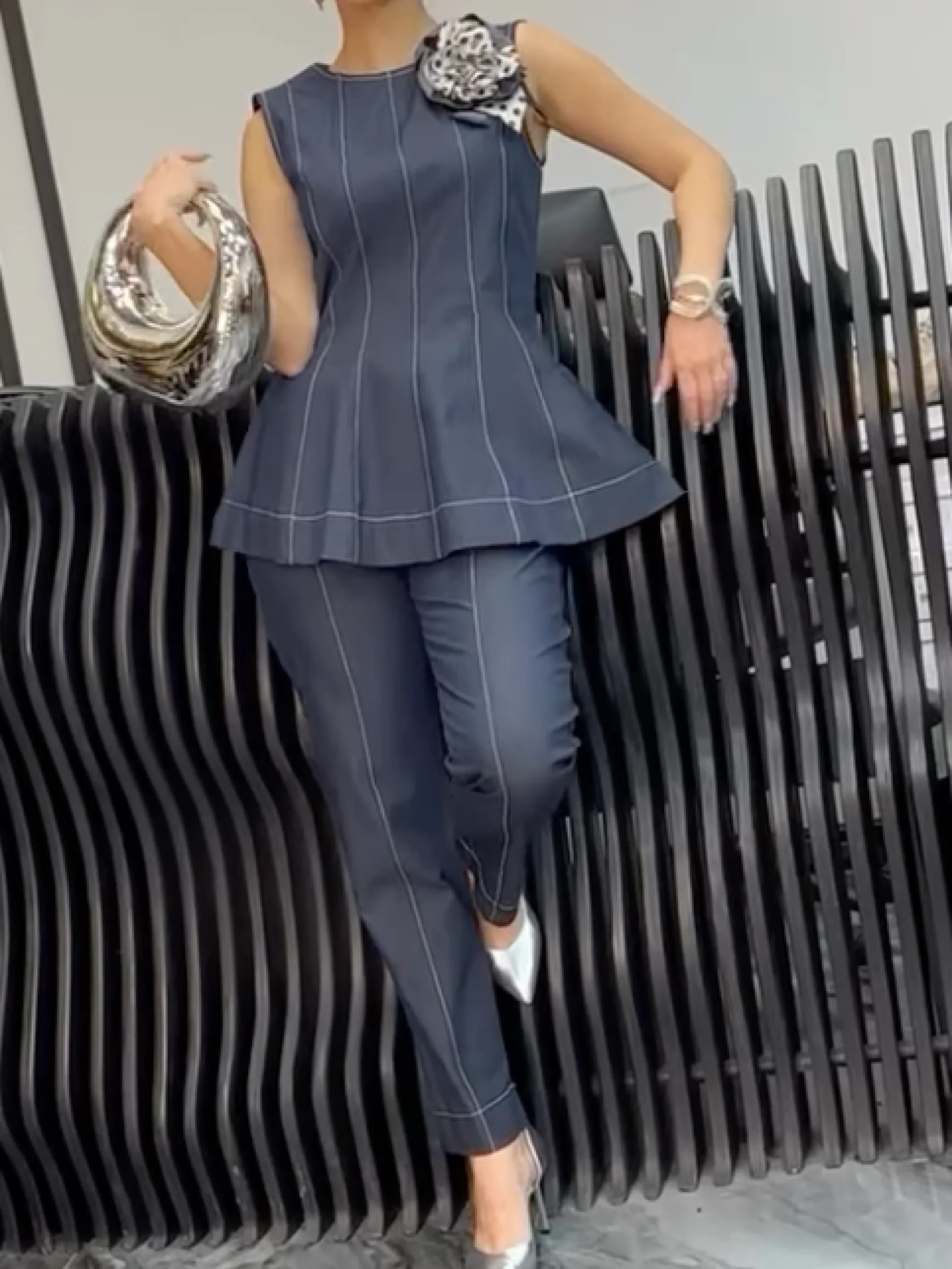 Urban Zipper Denim Sleeveless Top With Brooch