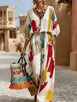 Vacation Abstract Printing Straight Pants