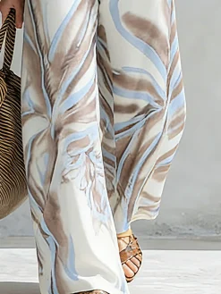 Vacation Botanical Pattern Printing Wide Leg Pants