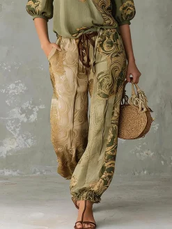 Vacation Ethnic Ankle Banded Pants