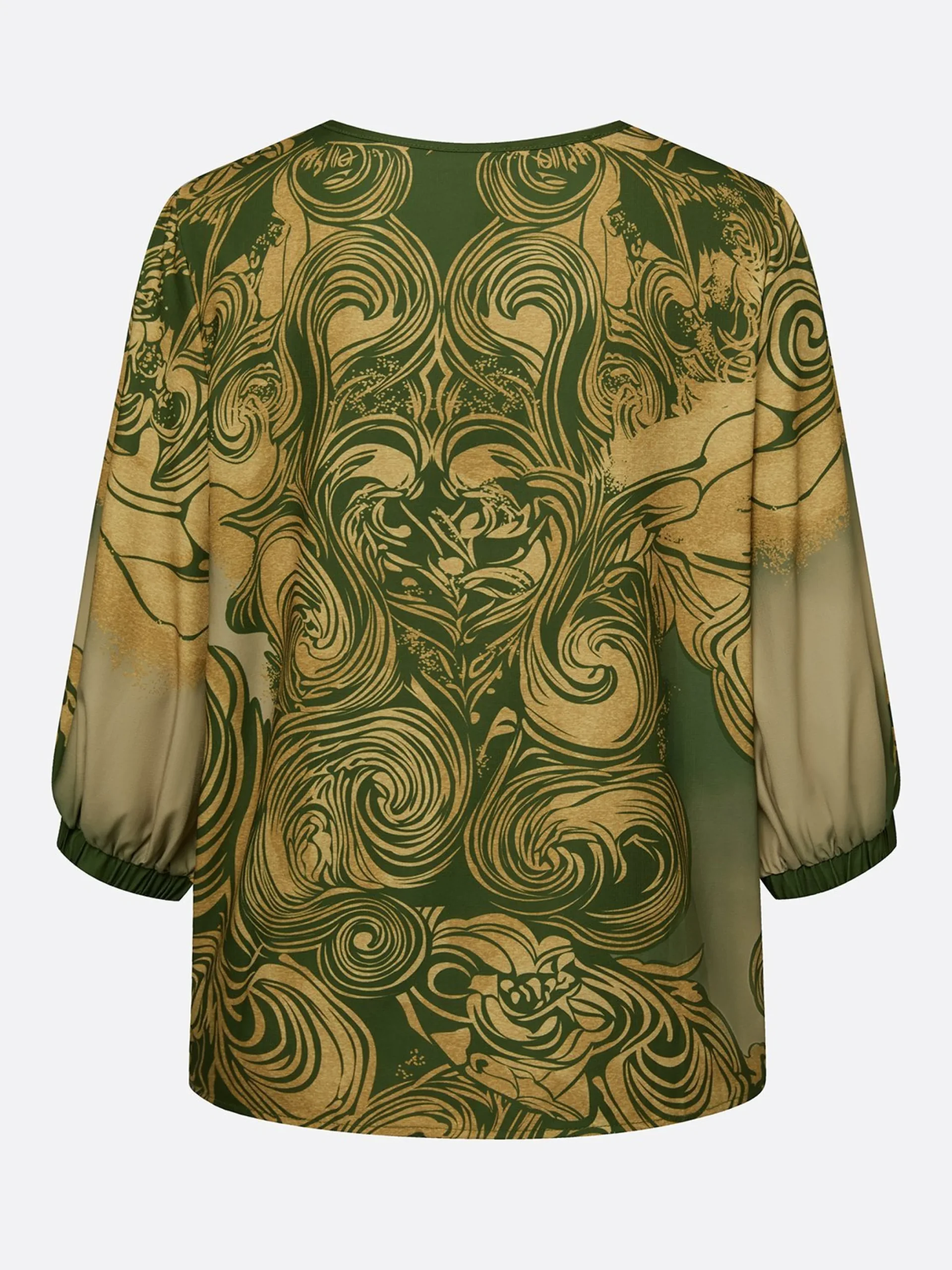 Vacation Ethnic Printing V Neck Puff Sleeve Blouse