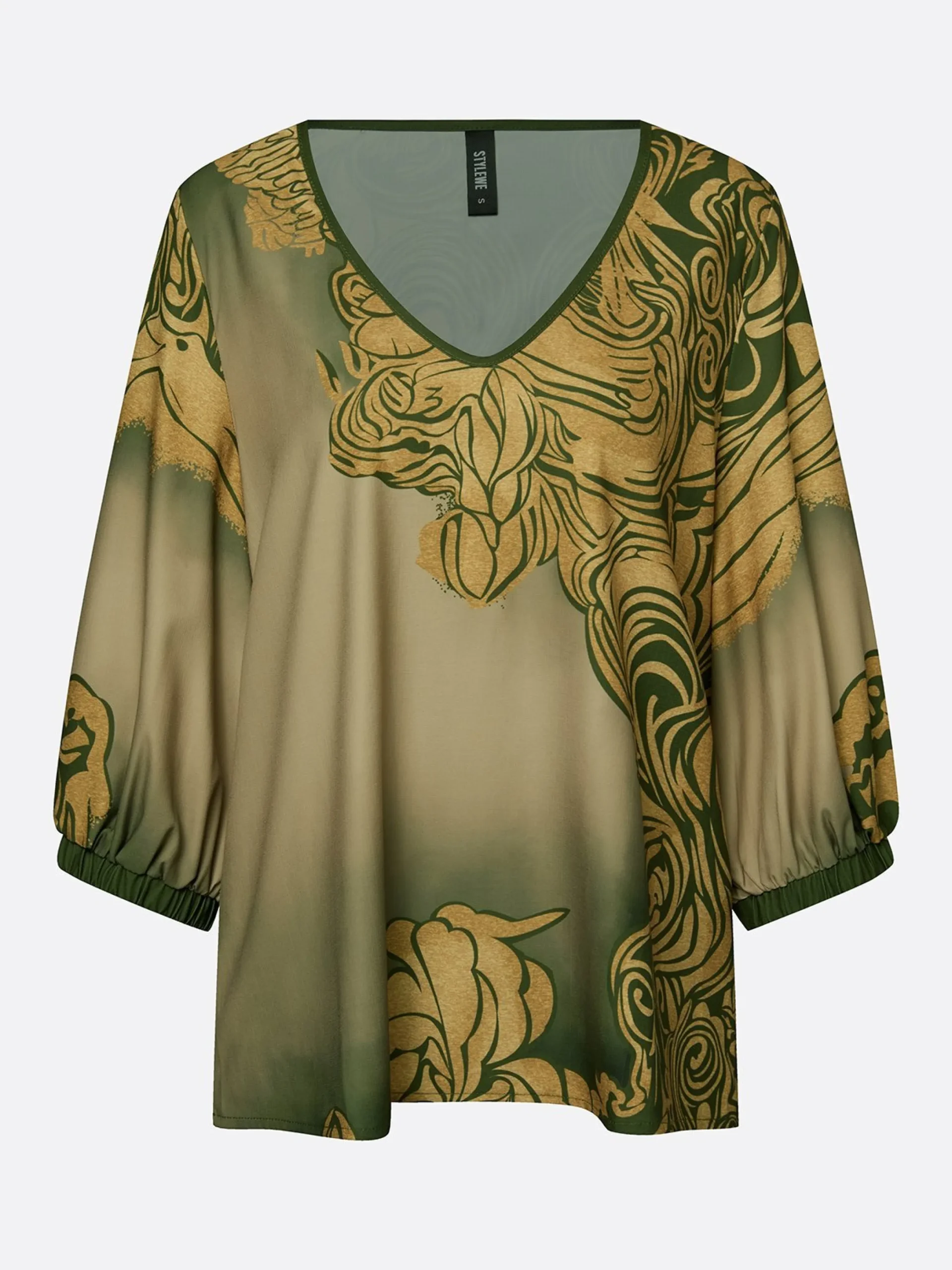 Vacation Ethnic Printing V Neck Puff Sleeve Blouse
