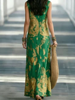 Vacation Ethnic Shirt Collar Maxi Dress
