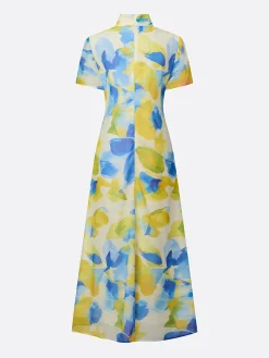 Vacation Floral Printing Mock Neck Maxi Dress