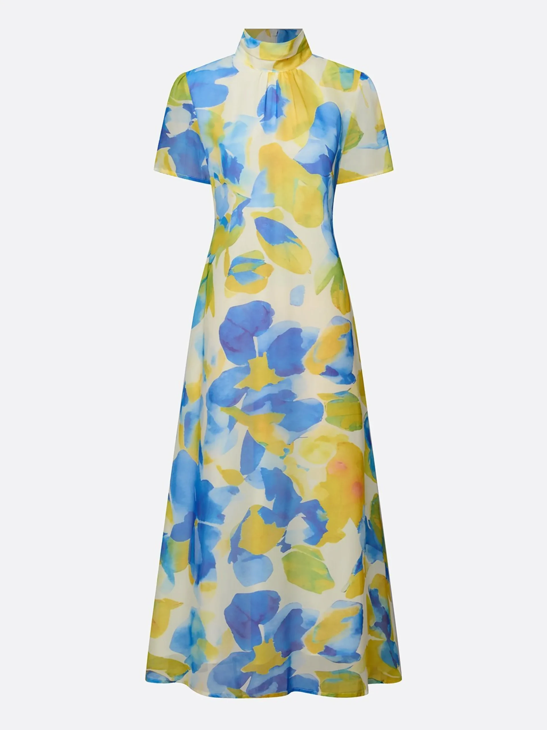 Vacation Floral Printing Mock Neck Maxi Dress