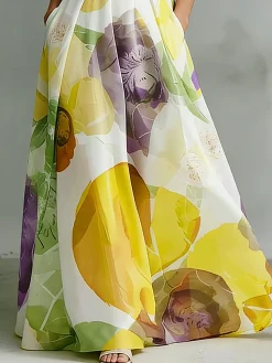 Vacation Floral Printing Stand Collar Maxi Dress