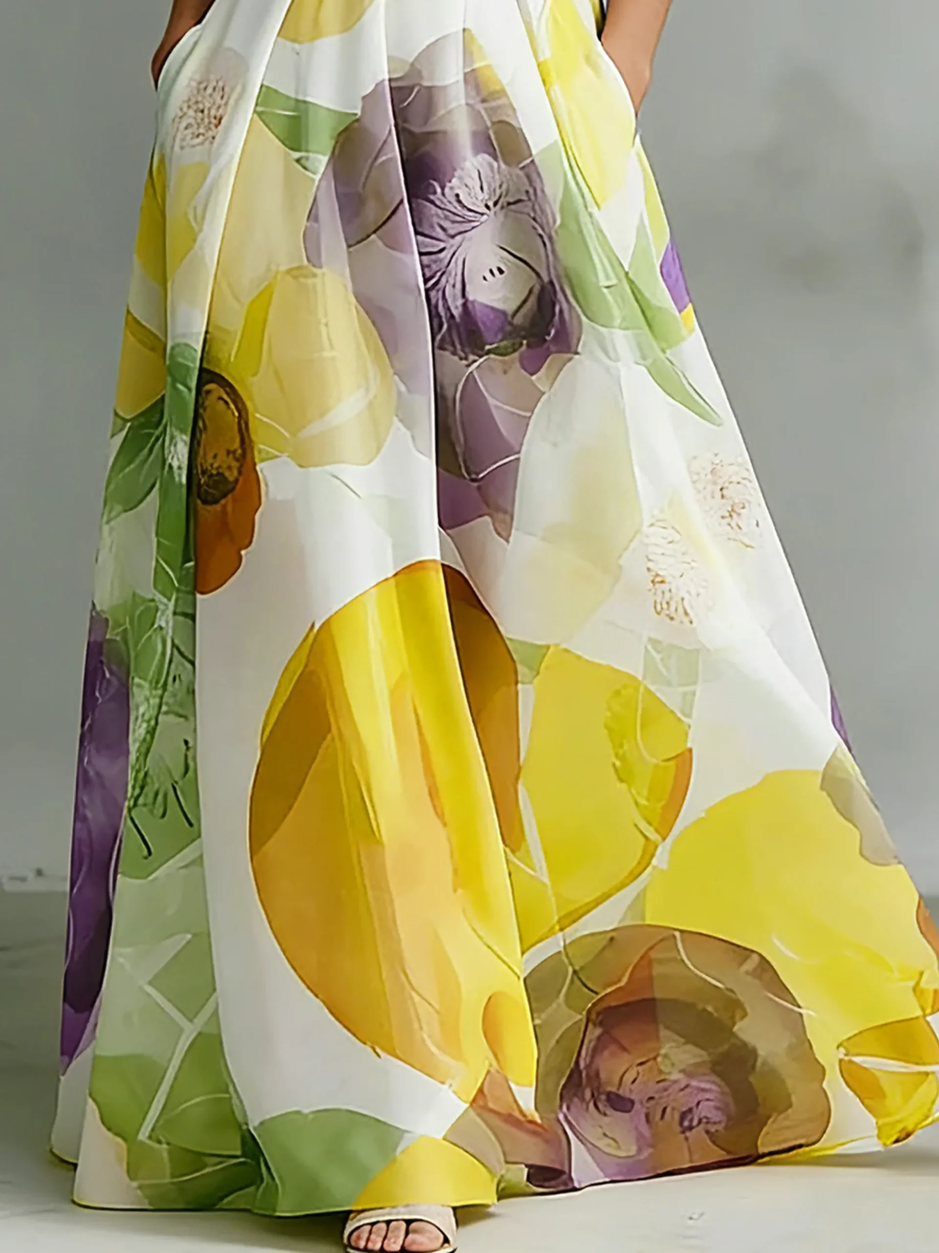 Vacation Floral Printing Stand Collar Maxi Dress