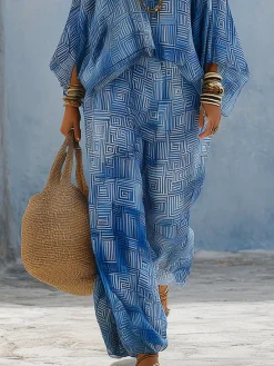 Vacation Geometric Printing Wide Leg Pants