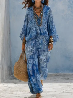 Vacation Geometric Printing Wide Leg Pants