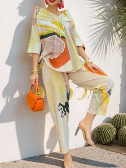 Vacation Geometric Straight Pants