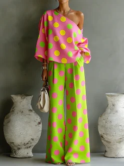 Vacation Polka Dots Printing Asymmetrical Blouse
