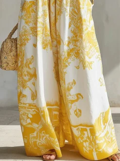 Vacation Printing Floral Square Neck Jumpsuit