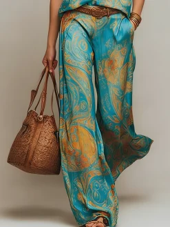 Vacation Random Print Straight Pants