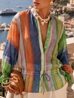 Vacation Striped Printing Shirt