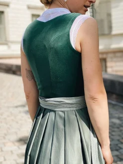 V Neck Velvet Buttoned Elegant Dirndl Dress Three Piece