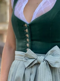V Neck Velvet Buttoned Elegant Dirndl Dress Three Piece