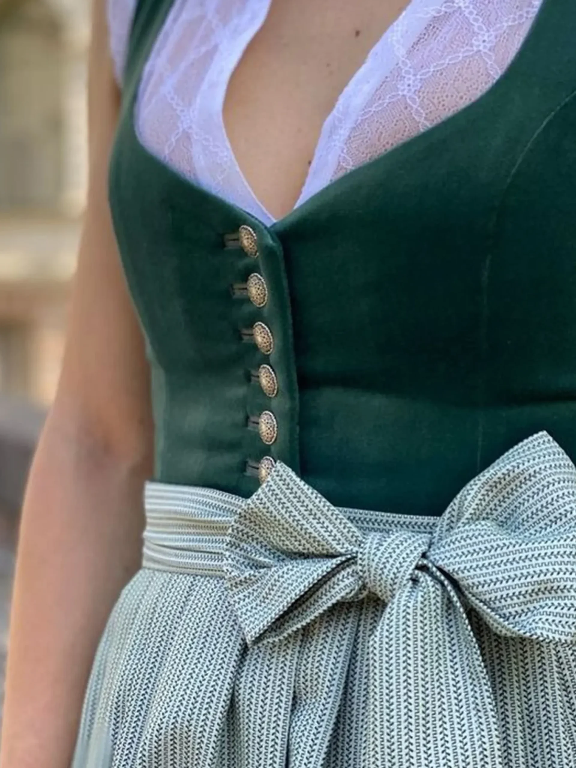 V Neck Velvet Buttoned Elegant Dirndl Dress Three Piece