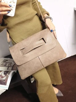 Women Large Capacity Commuting Magnetic Clutch Bag with Crossbody Strap