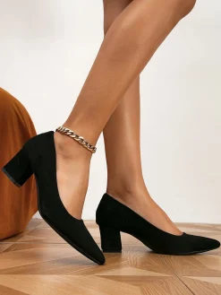 Women Minimalist Chunky Heel Shallow Pumps Classic Dress Shoes